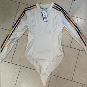 adidas Cream Bodysuit with Rainbow Stripes